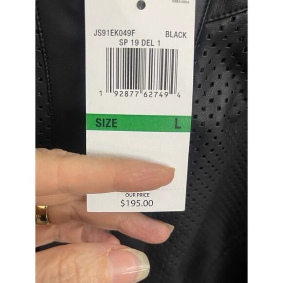 Michael Kors Women Black Faux Leather Bomber Perforated Jacket Sz Large NWT $195 - Picture 4 of 13